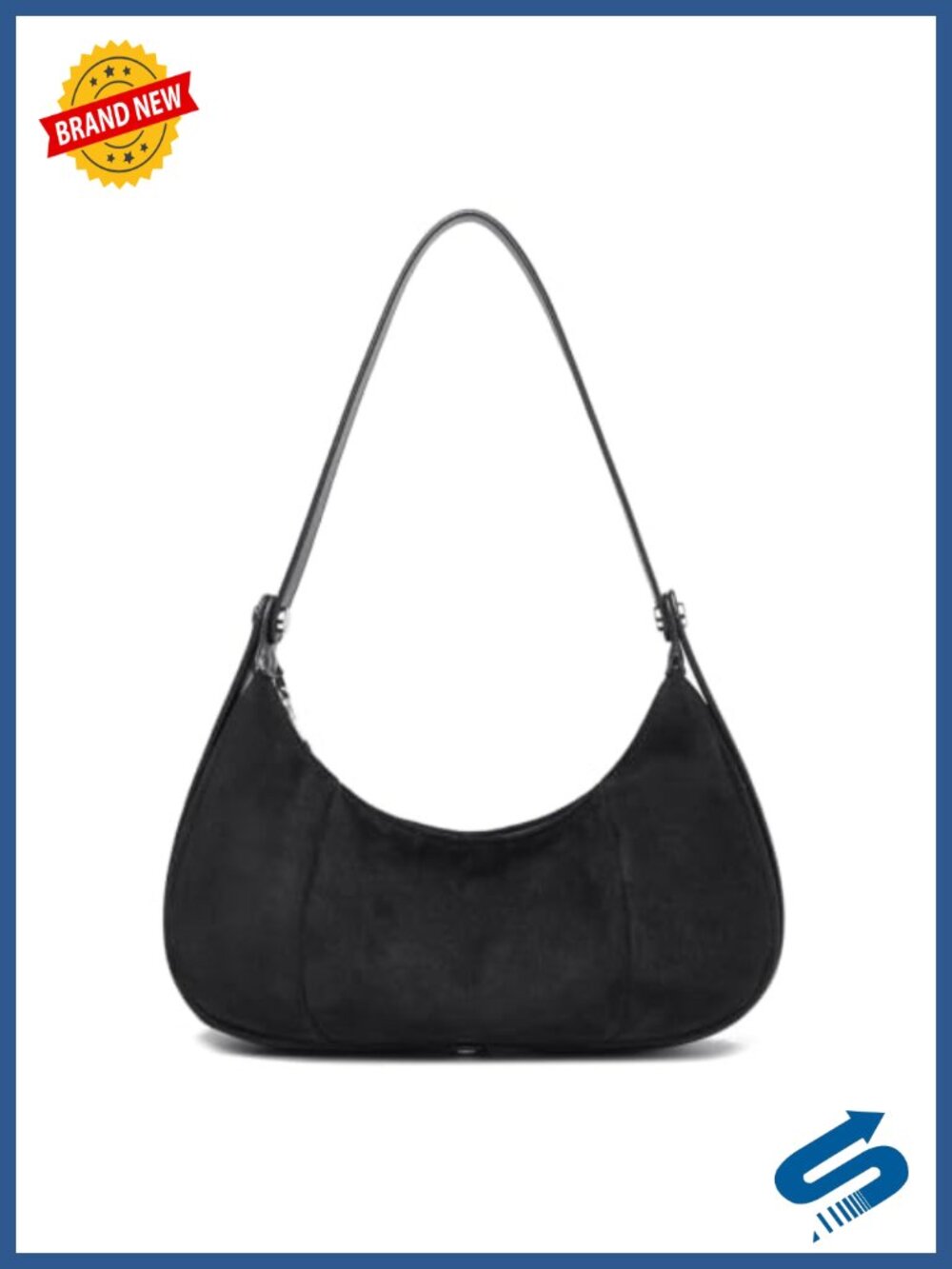 Faux Suede Slouchy Crescent Hobo Shoulder Bag with 2 Straps
